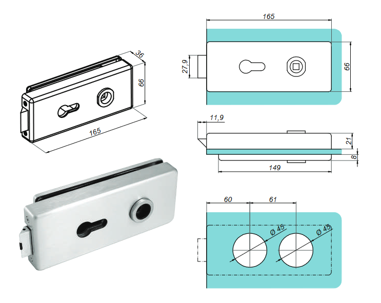 Încuietoare cu gaură pentru mâner, NT501