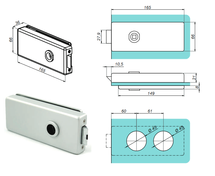 Încuietoare cu gaură pentru mâner, NT501-WL