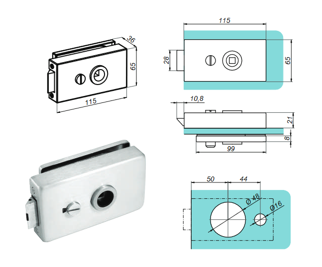 Mini încuietoare magnetică cu gaură pentru mâner (baie)