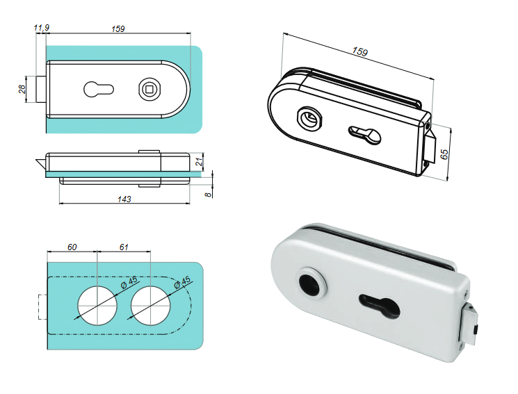 Încuietoare cu gaură pentru mâner, NT502