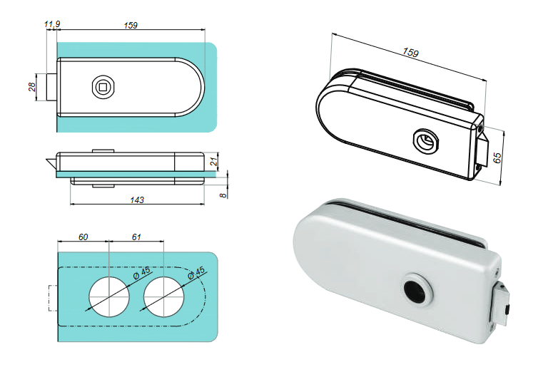 Încuietoare cu gaură pentru mâner, NT502-WL
