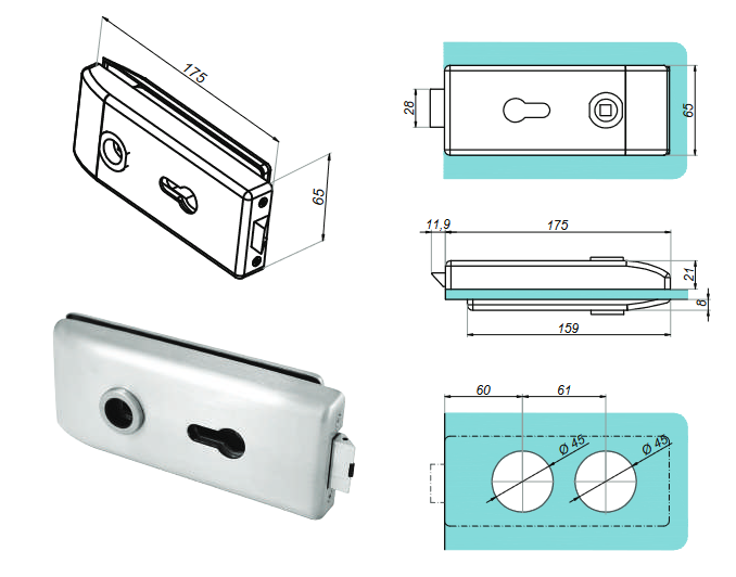 Încuietoare cu gaură pentru mâner, NT503