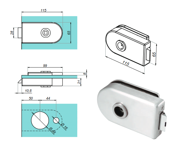 Încuietoare cu gaură pentru mâner, NT802