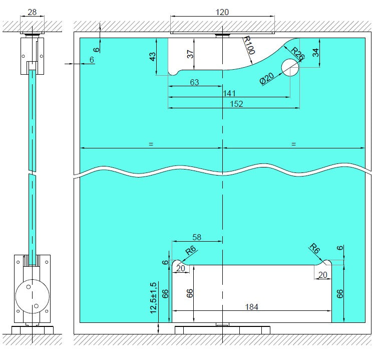 PIVOT 360° Amortizor hidraulic central pentru ușă de sticlă + fixare superioară cu ax. N360200-SET